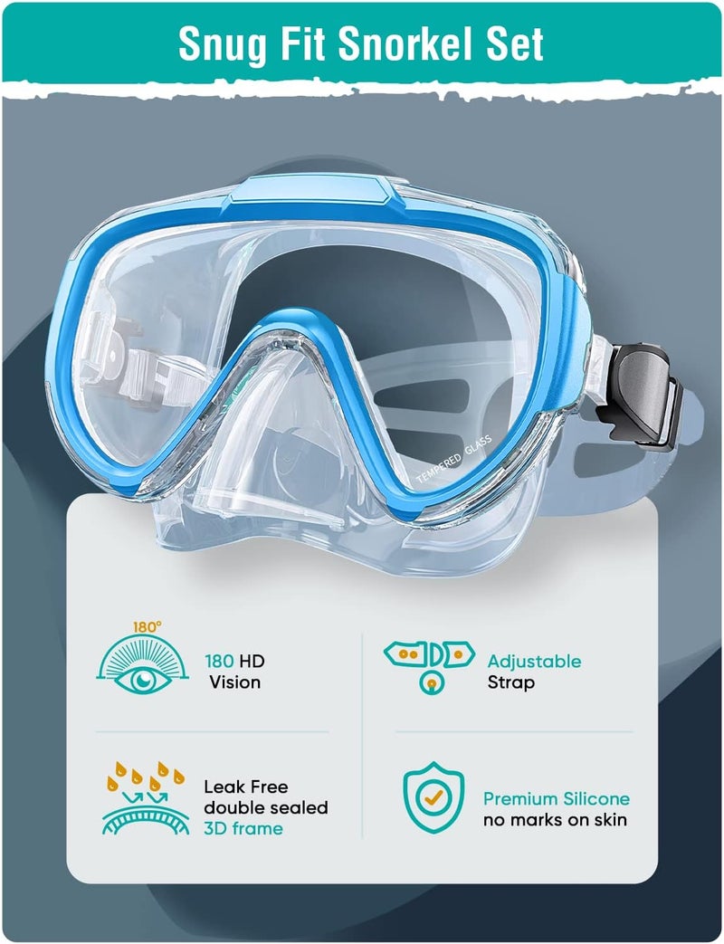 Seovediary Snorkel Set Adults Snorkeling Gear Anti-Fog Panoramic View Swim Mask Dry Top Snorkel Kit with Carry Bag for Snorkeling Scuba Diving Swimming Travel - Image 2